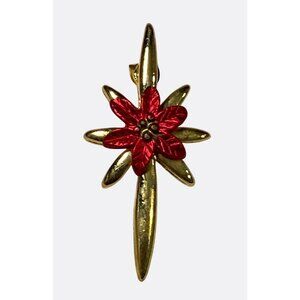 Roman Inc. Gold & Red Enamel Cross Christmas Pin Vintage 1999
